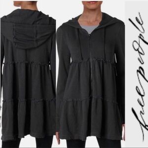 Black Free People Tiered Trapeze Zip Sweatshirt